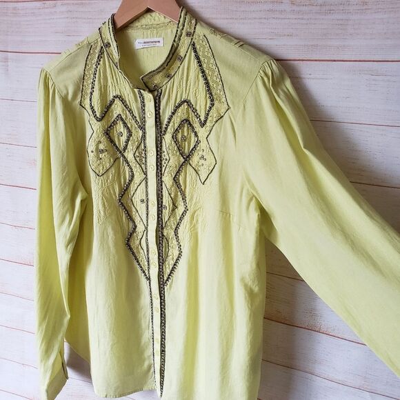 Pilcro Nayeli Beaded Embellished Western Style Shirt Blouse Cotton Size XL - Picture 5 of 16